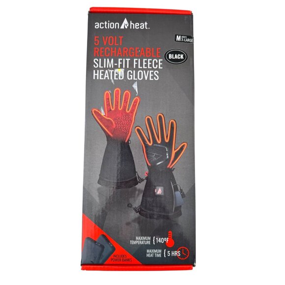 Action Heat 5 Volt Rechargeable Size XL Men’s Slim Fit Fleece Heated Gloves NWB - Picture 1 of 8